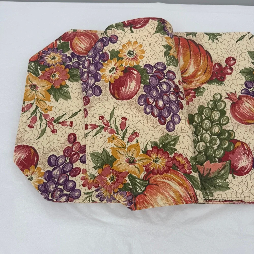 Vinyl‎ Placemats Dbl Sided Harvest Pumpkin Grapes Floral Autumn Table Decor 8 PC